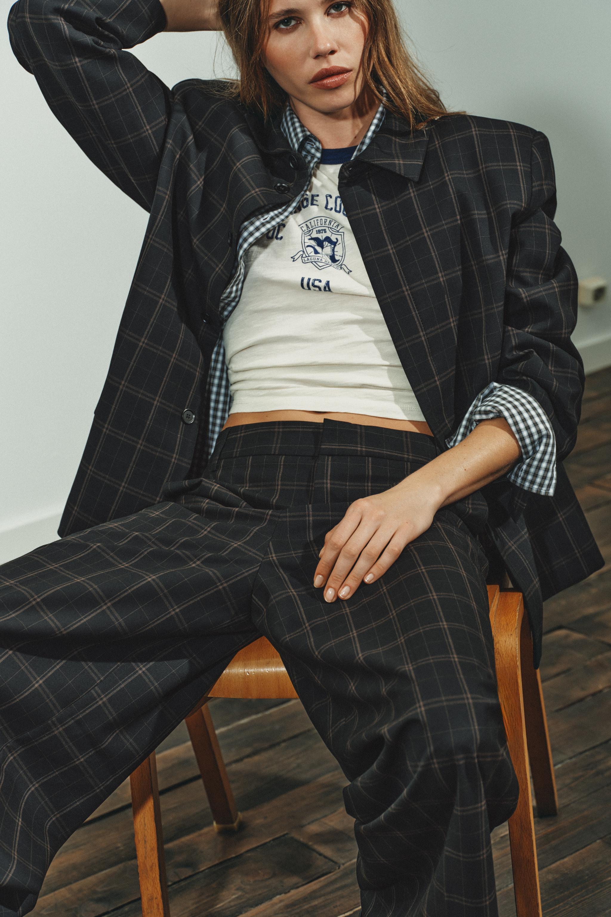 HIGH-WAISTED PLAID PANTS